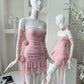 Strapless Off The Shoulder Pink Homecoming Dress With Flowers     fg6186