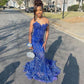 Women's Mermaid Prom Dress, Sweetheart Sequin Royal Blue Birthday Party Dress        fg6762