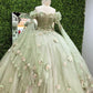 Shiny Light Sage Green Princess Dress with Flowers, Ball Gown Sweet 16 Dress         fg6485