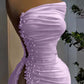 Perlenträgerloses Ballkleid mit langem Schlitz und ärmellosem Kleid fg6075