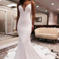 Unique Mermaid V Neck Satin Wedding Dress with Appliques     fg6588