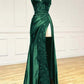 V Neck Satin Lace Long Prom Dress, Green Lace Long Evening Dress       fg6724