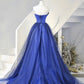 Blue Satin And Tulle Long Party Dress Prom Dress, Blue Evening Dress      fg6736