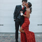 Langes rotes Ballkleid mit Pailletten, Abendkleid fg6659