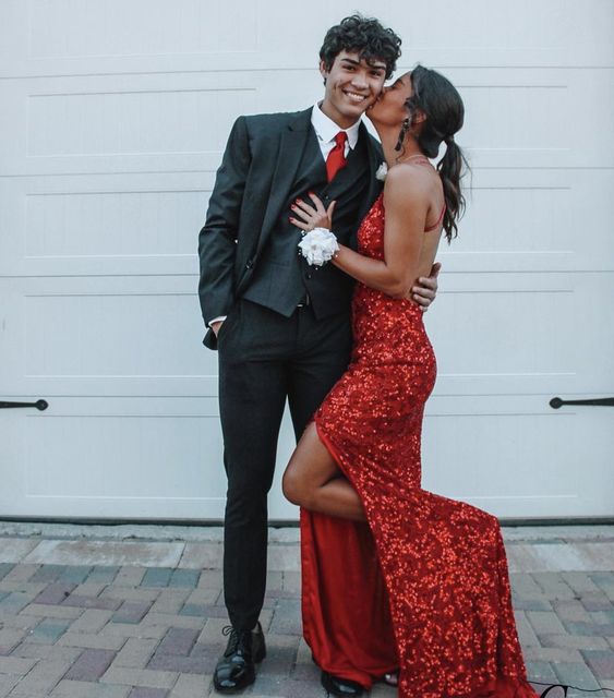 Langes rotes Ballkleid mit Pailletten, Abendkleid fg6659
