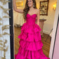 Fuchsia Ruffle Long Prom Dress Sweetheart Evening Gown         fg6343