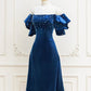 Homecoming Dresses,blue Velvet Beads Short Prom Dress, Blue Cocktail Dress       fg6425