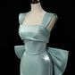 Simple Satin Bow Tie Green Long Prom Dress, Green Long Formal Dress       fg6091