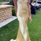 Yellow satin backless long prom evening dresses        fg6718