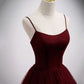 Burgundy tulle long prom dress A line evening gown     fg6739