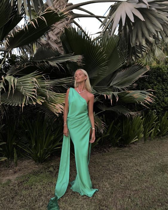 Robe de soirée longue et simple à une épaule fg6814