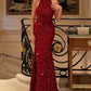 Mermaid Burgundy Halter Sequin Prom Dress, Sequin Evening Dress    fg6731
