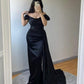 Elegantes Etuikleid/Säulenkleid aus Satin mit Rüschen, schulterfrei, ärmellos, bodenlang, Ballkleid fg6753