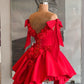 Robe de cocktail rouge à fleurs 3D, épaules dénudées, élégante robe de soirée pour femme fg6589