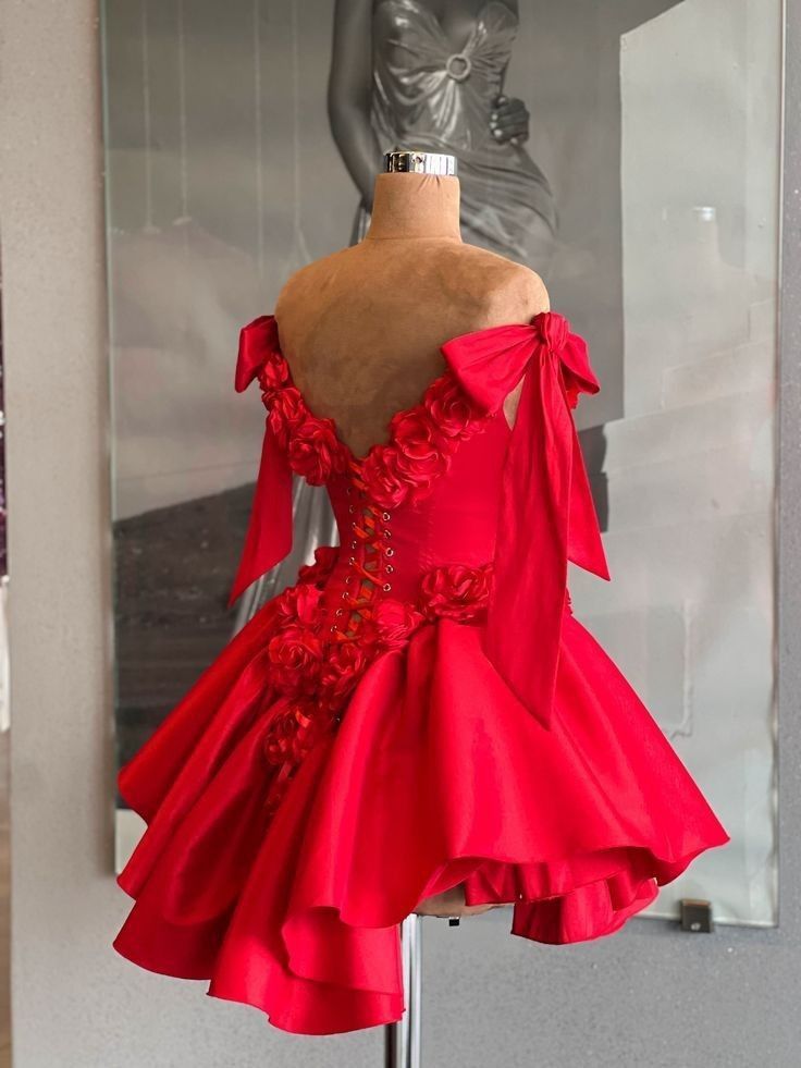 Robe de cocktail rouge à fleurs 3D, épaules dénudées, élégante robe de soirée pour femme fg6589
