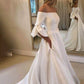 Elegant Off-Shoulder Satin Wedding Dress with Bow       fg6426