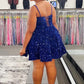 A-Line Square Neck Sequin Short Party Dress Homecoming Dress       fg6455