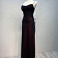 Black And Red Mermaid Straps Long Evening Dress, Long Prom Dress With Leg Slit          fg6203