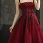 Burgundy Prom Dresses A line Straps Tulle Evening Dresses      fg6734