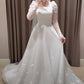 Modest White A-line Long Sleeves Wedding Dress,White Bridal Dress     fg6818