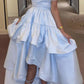Blue Satin Mid-Length Dress for Women Custom Made Evening Dresses     fg6130