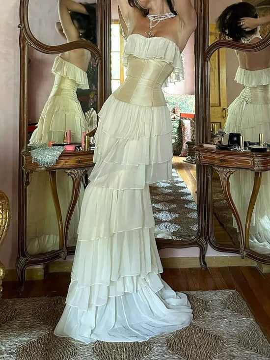 Elegant Sheath Long Sleeve Ivory Chiffon Ruffle Sequin Prom Dress main image 0