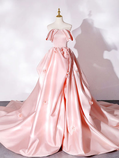 Robe de bal longue en satin à traîne, robe de soirée formelle fg6500
