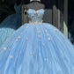 Sky Blue Quinceanera Dresses 3D Butterfly Sweet 16 Prom Birthday Party Ball Gown      fg6604