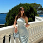 Light Blue Halter Mermaid Party Dress, Sexy Evening Dress      fg6568