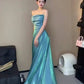 Spaghetti Straps Blue Sheath Long Prom Dresses Homecoming Dress      fg6074
