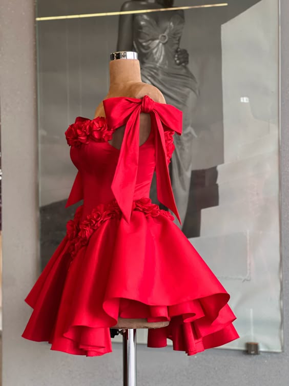 Robe de cocktail rouge à fleurs 3D, épaules dénudées, élégante robe de soirée pour femme fg6589