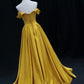 Simple Off Shoulder Yellow Satin Long Prom Dress, Yellow Formal Evening Dress       fg6749