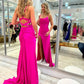 Fuchsia Mermaid Long Slit Prom Dresses       fg6748