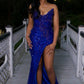 Mermaid Prom Dresses Sparkle Formal Party Sleeveless Sequined Evening Gown With Slit     fg6780