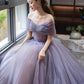 Purple A-Line Off Shoulder Tulle Beading Long Prom Dress    fg6712