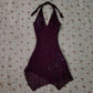 Dark Purple Halter Short Vintage Evening Dress Cocktail Dress      fg6538