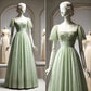 Grüner Tüll mit kurzen Ärmeln, Abendkleid, grünes süßes Kleid fg6442