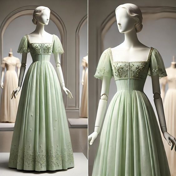 Grüner Tüll mit kurzen Ärmeln, Abendkleid, grünes süßes Kleid fg6442