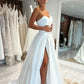 A-line Satin Strapless Elegant Vintage Dream Beach Long Wedding Dresses, Bridal Gown       fg6794