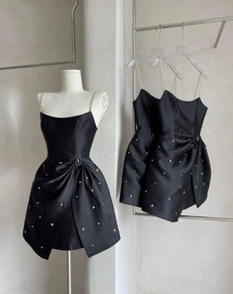 French princess dress, chic white spaghetti strap short dress C7032 main image 0