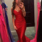 Red V-Neck Mermaid Long Prom Dresses      fg6709