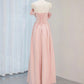A-Linie Satin Rosa Langes Ballkleid, Rosa Langes Abendkleid fg6809