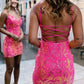 V Neck Sequin Lace Short Homecoming Dresses         fg6276