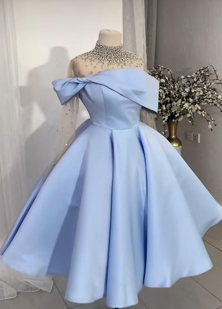 Blue hoco dress with sleeves Short Prom Party Dress fg6079 – formalgowns