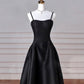 Elegantes schwarzes langes Ballkleid aus Satin in A-Linie, formelles Abendkleid fg6742