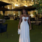 Elegant White Strapless Long Evening Dress Birthday Outfits       fg6811
