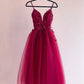 A Line V Neck Burgundy Prom Dresses with Lace Appliques, Burgundy Lace Homecoming Dresses         fg6598