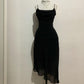 Black Chiffon Midi-length Prom Dress,Black Party Dress       fg6077