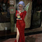 Red Mermaid Long Sleeves Sequin Evening Party Dress       fg6510