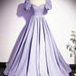 Satin Short Sleeves Beaded Party Dress, A-line Long Prom Dress      fg6423